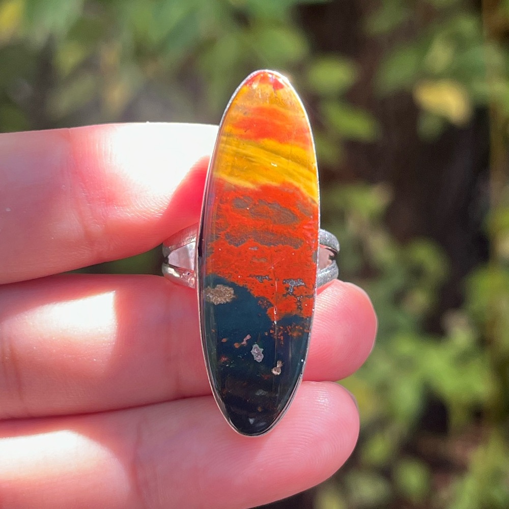 Size 10.5 925 silver‎ plated red green blood stone ring